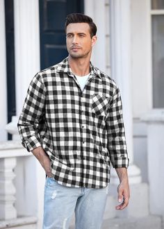 Stay warm and stylish this winter with our Men's Plaid Brushed Flannel Long Sleeve Shirt. The soft, brushed fabric offers both comfort and durability while the classic plaid pattern adds a pop of color to your wardrobe. Perfect for any casual or outdoor occasion. 60% Cotton, 40% Polyester Care instructions Machine Wash Men's flannel shirt is made of high quality brushed flannel, soft, comfortable, warm, lightweight, which can make you feel warm and comfortable when you put it on. Size Chart (Inches)XS = Neck 13-13 1/2, Chest 33-34, Sleeve 31 1/2-32, Waist 27-28Small = Neck 14-14 1/2, Chest 35-37, Sleeve 32 1/2-33, Waist 29-31Medium = Neck 15-15 1/2, Chest 38-40, Sleeve 33 1/2-34, Waist 32-34Large = Neck 16-16 1/2, Chest 42-44, Sleeve 34 1/2-35, Waist 36-38XL = Neck 17-17 1/2, Chest 46-48, Winter Knit Hats, Mens Flannel Shirt, Loose Fitting Tops, Mens Plaid, Boot Accessories, Sequin Beading, Winter Knits, Mens Sandals, Sunglass Frames