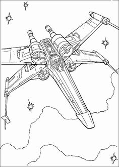 the star wars coloring page is shown in black and white, with an image of a fighter