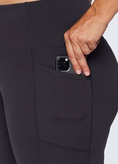 Workout with confidence in our Prime Tech Flex Ultra Hold 7/8 Legging. Made for high impact workouts at the gym, studio or outdoors, these opaque leggings offer total coverage while bending, squatting, etc. Side pockets provide functional storage options for your phone, ear buds and more. Their smooth Tech Flex fabric with interlock construction creates a squat proof legging while also remaining lightweight and breathable. Complete with a seamless high waistband, these ankle-length leggings are Activewear With Functional Pockets For Pilates, Functional Activewear For Pilates With Pockets, Pilates Activewear With Functional Pockets, Functional Medium Support Solid Leggings, Functional Medium Support Leggings, Black Training Activewear With Functional Pockets, Black Stretch Activewear With Functional Pockets, Black Activewear With Functional Pockets For Training, Functional Athletic Fit Yoga Pants Squat Proof