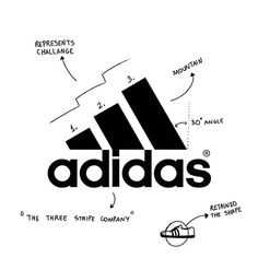 the adidas logo is shown in black and white, with an arrow pointing to it