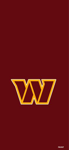 the word w is written in gold on a maroon background with yellow letters and an orange stripe