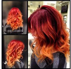 Long Bob Red Hair, Bob Red Hair, Red And Orange Hair, Sunset Hair, Red Ombre Hair, Bright Red Hair, Beautiful Hair Color, Bright Hair