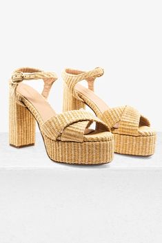 Adriana Degreas, Woven Raffia, Chunky Platform, Platform Sandals, Block Heels, Ankle Strap, Spain, Shoe Jewelry, Sandals