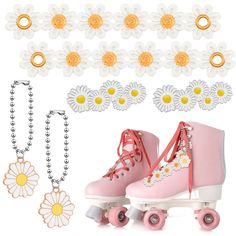 PRICES MAY VARY. Nice Combination: you will get set of 6 pieces roller skate shoelace clips decorations, including 2 pieces embroidery daisy shoelaces, 2 pieces metal shoe buckles, and 2 pieces flower style metal pendant shoe chains, nicely combined to meet your various DIY decoration needs Vivid Flower Styles: these roller skate shoelace accessories feature with bright colors, and finely sewed, look vivid and beautiful flower shapes, make your roller skate shoes look distinctive Reliable Materi Roller Skate Accessories, Skating Accessories, Shoes Charm, Roller Workout, Roller Skate Shoes, Lace Accessories, Daisy Charm, Boogie Woogie, Decoration Birthday