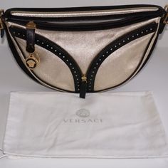 Authentic Versace Vintage Gold And Black Leather Gothic Luxury Handbag Bag Is In Excellent Condition See Photos Half Moon Bags: A Must-Have Accessory Rocked By Fashion’s "It Girls". With It's Elegant Crescent Shape And Versatile Appeal, These Bags Have Transformed From A Mere Accessory To An Iconic Style Statement.. Gothic Luxury, Versace Vintage, Versace Gold, Versace Handbags, Handbag Vintage, It Girls, Crescent Shape, Versace Bags, Luxury Purses