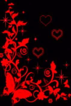 red and black background with hearts, stars and swirls on the bottom right corner