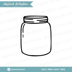 a mason jar with the words digital delights on it, in black and white