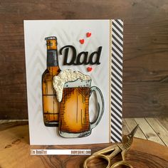 a father's day card with beer and scissors