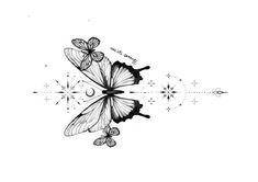 a black and white drawing of two butterflies