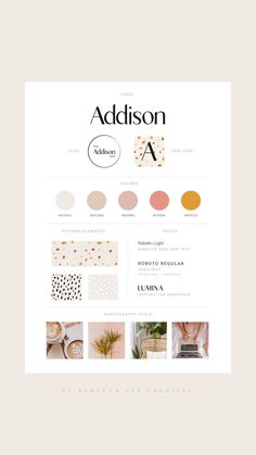 the website design for an interior decorating company, addison is shown in gold and