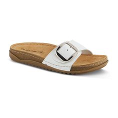 Step into style and comfort with these Flexus by Spring Step Baronca women's slide sandals.Click this FOOTWEAR GUIDE to find the perfect fit and more! Step into style and comfort with these Flexus by Spring Step Baronca women's slide sandals.Click this FOOTWEAR GUIDE to find the perfect fit and more! FEATURES Arch support Comfort footbed Silver square buckle for adjustabilityDETAILS Faux leather upper Textile lining Ployurethane outsole Open toe Slip-on Leather footbed 1.25-in. heel height 0.75- White Slides With Cork-bed Midsoles For Spring, White Sandals With Cork-bed Midsoles And Adjustable Fit, Spring T-strap Sandals With Adjustable Buckle Closure, Spring Buckle Closure Slip-on Sport Sandals, Spring Slip-on Footbed Sandals With Buckle Closure, Womens Slides Sandals, Womens Slides, Shoe Size Chart, Arch Support