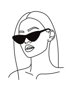 a line drawing of a woman wearing sunglasses