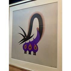 an image of a painting on the wall with purple and black animals in it's shadow