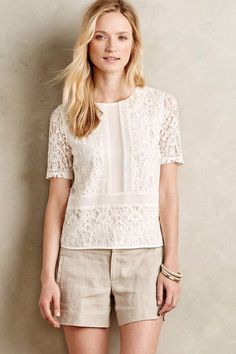 Anthropologie Ellis Lace Top By Sunday in Brooklyn - Sz XS, S, M, L (White) #SundayinBrooklyn #Blouse Lace Tops For Women Classy, Lace Tops For Women, Unique Women Tops, Cute Tops For Women, Floral Embroidered Top, Women's Button Down Shirt, Gingham Tops, Romantic Lace, Lace Crochet