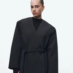 Zara Nylon Kimono Blazer Limited Edition Long Sleeve Kimono Blazer With Wrap V-Neckline. Interior Pocket. Interior Padded With Contrast Striped Lining. Front Wrap Closure With Self Tie. Zara Tailored Black Outerwear, Zara Black Business Outerwear, Kimono Blazer, Long Sleeve Kimono, Zara Jackets, Zara Black, Limited Editions, Jackets & Coats, Limited Edition