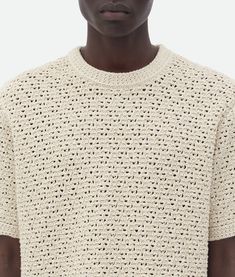 Find BOTTEGA VENETA Cotton Crochet T-shirt on Editorialist. Cotton crochet knit T-shirt. Regular fit. Color: Bone/Cloud. • Material: Cotton. Textured Knit Crew Neck T-shirt For Summer, Knit Top With Relaxed Fit And Short Sleeve, Relaxed Fit Knit Top With Short Sleeves, Knit Fabrication Top With Relaxed Fit And Short Sleeves, White Crochet Crew Neck Top, White Crew Neck Crochet Top With Knit Fabrication, Crew Neck White Crochet Top With Knit Fabrication, White Crochet Crew Neck Top With Knit Fabrication, Beige Cotton Crochet Top With Crew Neck