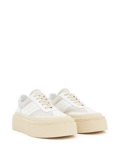 MM6 Maison Margiela Panelled low-top Sneakers - Farfetch Margiela Sneakers, Flatform Sneakers, Mm6 Maison Margiela, White Beige, Panel Design, Sneakers White, Low Top, Top Sneakers, Rubber Sole