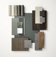 an assortment of different materials are arranged on the wall