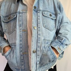 Vintage Cherokee Jean Jacket With Pocket Detail, Sz M. Nice Light Wash, Perfect For Spring Blue Outerwear With Multiple Pockets, Winter Button-up Denim Jacket With Multiple Pockets, Oversized Blue Outerwear With Pockets, Spring Washed Blue Outerwear With Pockets, Oversized Washed Blue Outerwear With Pockets, Light Blue Button-up Denim Jacket With Pockets, Blue Outerwear With Multiple Pockets For Fall, Fall Blue Outerwear With Multiple Pockets, Blue Fall Outerwear With Multiple Pockets