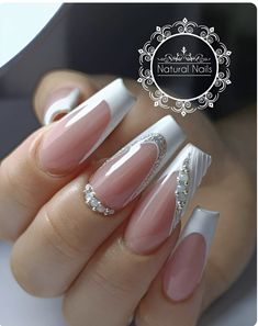 Fancy French Tip Nails Art Designs, Simple Bridal Nails, Manicure Elegante, Wedding Day Nails, Classy Nail Designs, Her Nails