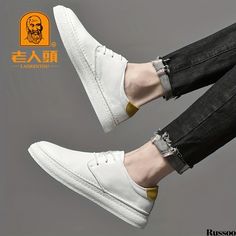 Russoo - Mens Casual Derby Sneakers: Stylish Lace-up Walking Shoes for Men Casual White Lace-up Shoes With Stitched Sole, Casual White Leather Shoes With Contrast Sole, Casual White High-top Leather Shoes, Casual Ankle-high Leather Shoes, Spring Low-top Leather Shoes, Casual Slip-on Leather Shoes With Vulcanized Sole, Casual Low-top Leather Shoes For Spring, Spring Lace-up Shoes With Textured Sole, Spring Leather Low-top Shoes With Cushioned Footbed