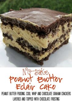 no bake peanut butter eclair cake with chocolate graham crackers