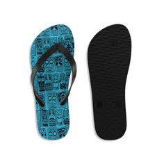 Retro Tiki Hawaii Sky Blue Unisex Tropical Flip-Flops Let your feet breathe! With a high quality print, these Flip Flops are a must have item on the beach, around the house or to brighten up a special outfit on hot summer days. .: 100% Rubber .: Multiple sizes .: Textured black thong strap .:IMPORTANT! Runs bigger than usual Comfortable Blue Flip Flops For Beach, Comfortable Blue Flip Flops For The Beach, Casual Lightweight Flip Flops For Swimming, Blue Flip Flops For Swimming During Beach Season, Casual Lightweight Blue Swimwear, Blue Flip Flops For Swimming And Beach Season, Comfortable Blue Flip Flops, Comfortable Blue Flip Flops For The Pool, Comfortable Flip Flops For Surfing And Beach Season