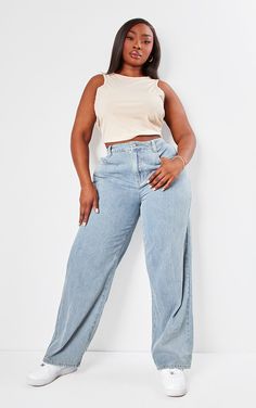 Upgrade your denim collection with these plus washed blue pinstripe denim boyfriend straight leg jeans. Brought to you in a washed blue pinstripe denim material with a boyfriend style and a straight leg fit, how can you resist Style these plus jeans with a top and trainers for an effortless everyday look that won't go unnoticed.   Length approx 86cm/34 (Based on a sample size UK 16)   Model wears size UK 16/ EU 44/ AUS 16/ US 12 Blue Jeans Plus Size, Outfit Campus, Plus Jeans, Petite Swimwear, All Black Dresses, Bodycon Dresses Casual, Jeans Plus Size, Crop Top Sweatshirt, A Boyfriend