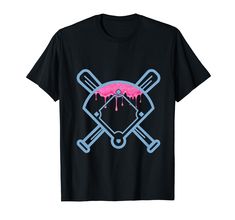 a black t - shirt with pink dripping paint and baseball bats