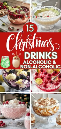 christmas drinks and desserts are featured in this collage