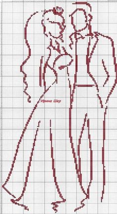 a cross stitch pattern with a man and woman holding each other