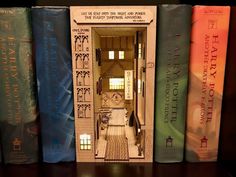 a row of books sitting on top of a wooden shelf next to eachother