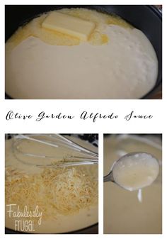 three pictures showing how to make cheese gravy