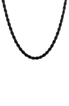 Matte black plating puts a signature spin on a stylish necklace fashioned from smooth stainless steel. Stainless steel/black plate Imported Elegant Black Rope Chain Necklace, Elegant Black Stainless Steel Chain Necklace, Black Rope Chain Necklace As Gift, Black Rope Chain Necklace For Gift, Black Stainless Steel Chain Necklace, Modern Black Stainless Steel Chain Necklace, Modern Black Metal Chain Necklace, Black Stainless Steel Necklace, Rope Chain Necklace