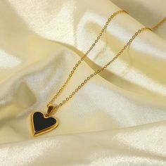 14k Gold Plated Heart Shaped Pendant Necklace, Minimalist Cable Link Necklace -New - Comes In A Jewelry Box. Minimalist Design, Easy To Pick Off, And Comfortable To Wear. Please Check My Other Jewelry Listings For More Option. Chains Type: Cable Chain 14k Gold Plated Style: Fashion Material: Stainless Steel, Design: Plating Black Heart Pendant Necklace With Adjustable Chain, Black Heart Pendant Necklace With Clavicle Chain, Minimalist Gold Necklace With Black Enamel, Black Tarnish-resistant Charm Necklace As Gift, Black Heart Necklace With Adjustable Chain, Elegant Black Heart Pendant Charm Necklace, Black Necklace With Adjustable Chain For Valentine's Day, Elegant Black Heart Necklace With Adjustable Chain, Minimalist Black Heart Charm Necklace