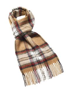 "A magnificent tartan scarf depicting one the many Clans of the Scottish Highlands makes the perfect memento for that glorious holiday in a beautiful country, steeped in history and traditional culture. These Bronte Moon 100% Merino Lambswool scarves are both super-soft and warm, yet timeless in design with traditional patterns that have been handed down through many generations of Scottish ancestry. Seen here in Camel Stewart Tartan Approx Size incl. fringe 10\" x 75\" (w x l) Made in England T Classic Beige Scarves For Fall, Classic Beige Scarf For Fall, Scottish Plaid Winter Scarf, Classic Plaid Scarves For Fall, Classic Plaid Scarves For Winter, Handmade Wool Scarf, Tartan Shawl, Scottish Ancestry, Royal Stewart Tartan