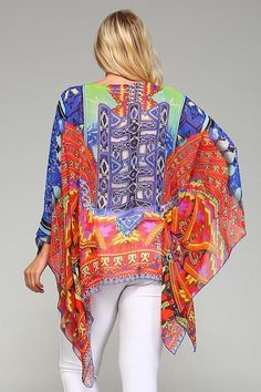 Flower Child Oversized Sheer Tunic  - Red Mix [product type] - Angel Heart Boutique Bohemian One Size Beach Season Cover-up, Bohemian Multicolor Printed Cover-up, Multicolor Print Kaftan For Beach Cover-up, Multicolor Free Size Beachwear Cover-up, Flowy Multicolor Beachwear Cover-up, Multicolor Flowy Cover-up For Beach Party, One Size V-neck Beachwear Cover-up, Beachwear V-neck Cover-up In One Size, Oversized Beachwear Cover-up For Festivals