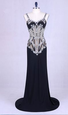 Black Spaghetti Strap Evening Dress For Wedding, Black Spaghetti Strap Wedding Evening Dress, Black Spaghetti Strap Dress For Banquet, Black Spaghetti Strap Evening Dress For Prom, Black Evening Dress With Fitted Bodice And Spaghetti Straps, Black Fitted Bodice Backless Dress, Prom Dress Tight, Evening Fashion, Open Dress