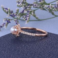 Natural Akoya Pink Pearl Engagement Ring Rose Gold Diamond | Etsy Anniversary Pearl Ring With Halo Setting And Cubic Zirconia, Anniversary Pearl Ring With Halo Setting, Rose Gold Halo Setting Round Wedding Ring, Rose Gold Cubic Zirconia Halo Ring For Anniversary, Rose Gold Pearl Ring For Anniversary, Rose Gold Round Halo Ring For Wedding, Rose Gold Halo Ring For Anniversary, Rose Gold Halo Ring For Proposal, Rose Gold Halo Wedding Ring