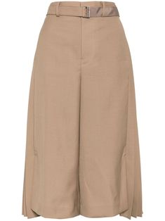 beige pleat detailing high-waisted belt loops concealed front fastening belted waist two side inset pockets wide leg cropped leg Yoko London, City Dress, Summer Beach Wear, Cropped Trousers, Ski Wear, Lady Dior, Cropped Pants, Jacket Tops, Bottoms Pants