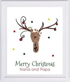 a christmas card with an image of a reindeer's head and the words merry christmas, santa & papa on it