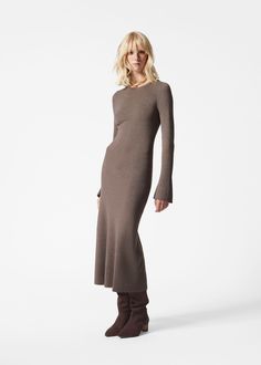 Flared-Sleeve Knitted Midi Dress Knitted Midi Dress, Knitted Dresses, Waistcoat Dress, Knit Outerwear, Pullover Outfit, Autumn 2024, Fashion People, Tshirt Skirt, Jeans Rock