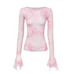 Pink Mesh Long Sleeve T-shirt Y2k Fashion Pink, Y2k Grunge Aesthetic, Summer Tee Shirts, Mode Rose, Summer Long Sleeve, Egirl Clothes, Soft Girl Clothes, Tie Dye Denim, Mesh Tops