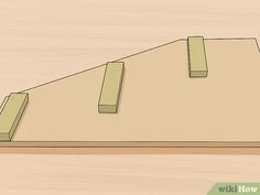 an unfinished wooden shelf with three pieces of wood on the top and one piece of wood below it