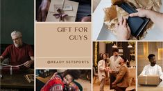 a collage of photos with people holding gifts