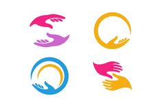 four hands holding each other with different colors and shapes in the shape of a circle