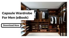 a walk in closet filled with lots of brown and white clothing hanging on wooden shelves