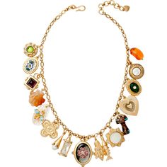 Quite literally, the charm necklace of the dreams. 24k antique gold-plated brass chain adorned with the favorite assortment of vintage lockets and charms, semi-precious stones and mementos compiled over the past decade This necklace is adjustable between ~16.75" and ~18.25" Hook closure Adjustable Some charms on this necklace are vintage and may have minor markings from time and nature each necklace is one of a kind! Please note that no two natural stone charms, pearls or semi-precious gemstones 27 Club, Collage Material, Vintage Lockets, Love Note, Gold Charm Necklace, Locket Charms, Designer Fashion Jewelry, Jasper Pendant, Semi Precious Stones