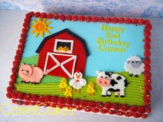 a birthday cake with farm animals on it