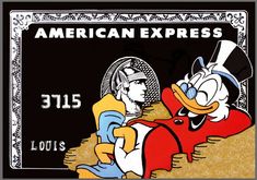 an american express credit card with donald duck and goofy duck on it's back